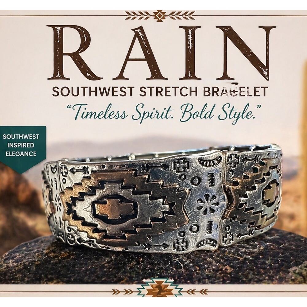 Rain Silver Gold Ornate Southwest aztec Design stretch Bracelet